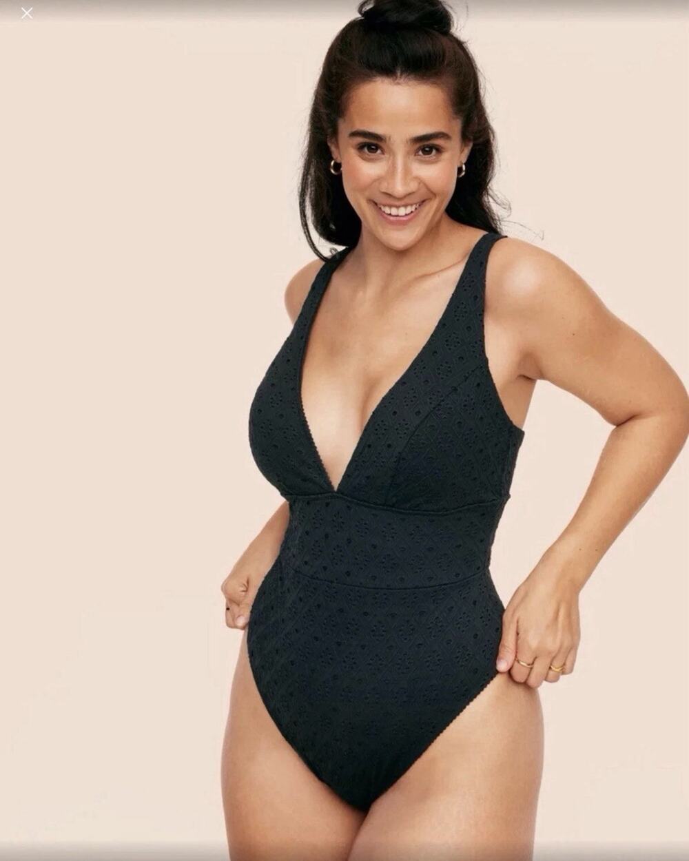 Adore Me 2X Melony Black One Piece Swimsuit Plunge Tummy Control Vacation $60